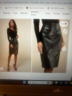 Black vegan leather pencil skirt